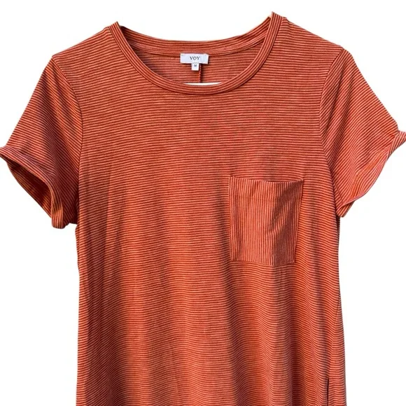 Voy Orange Striped Short Sleeved Maxi T-Shirt Dress Sz M - Picture 2 of 7